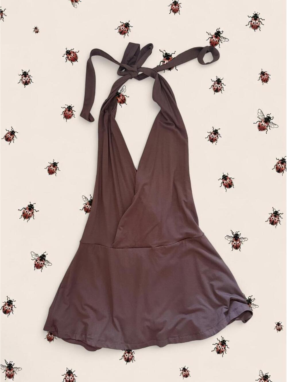 Cotton candy LA brown plunge mini dress